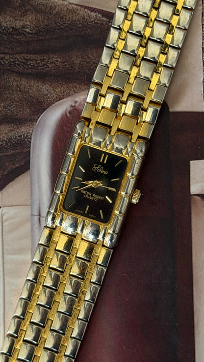 Vintage Solina Two-Tone Black Dial Watch